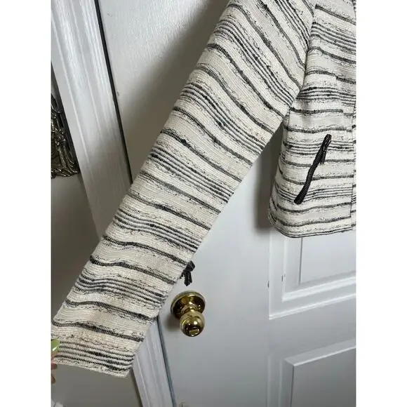 Stoosh Moto Jacket Full Zip Textured Tweed Light Weight Ivory Blazer Womens M - Picture 4 of 10